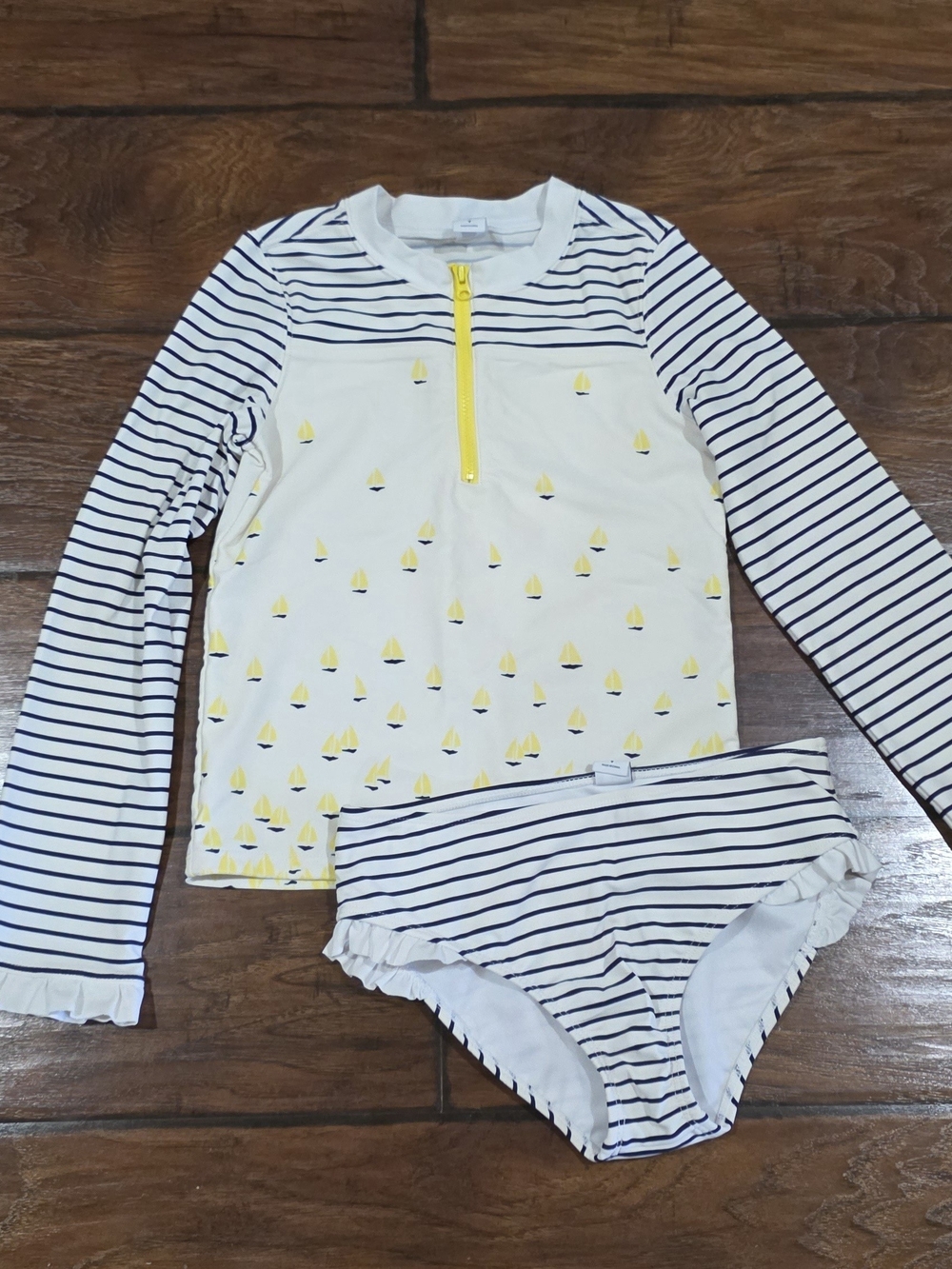 Janie and Jack Navy Stripe & Yellow Sail Rashguard Two-Piece